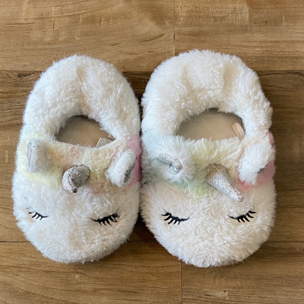 White Unicorn Slippers with Silver Horn